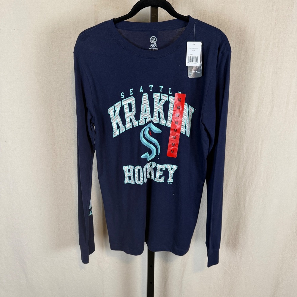 New NHL Seattle Kraken Hockey Long Sleeve T-Shirt Navy Blue Mens Medium